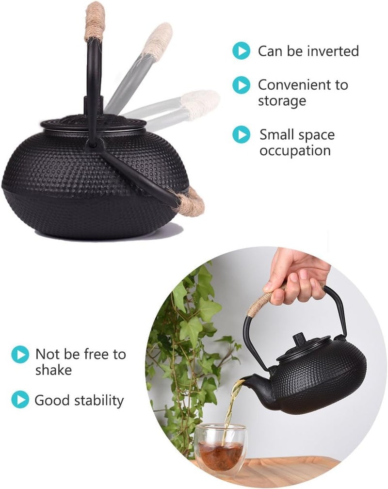 Dratal Dratal Cast Iron Teapot 32oz Tea Kettle Stovetop Safe with Infuser for Tea Coffee Japanese Pattern Tea Pot Coated with Enameled InteriorStainless Steel Infuser for Loose Tea 950ml DT02  - Image 4