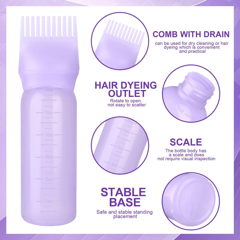 FXSPLCZ Root Comb Applicator Bottle Oil Applicator for Hair Dye Hair Oiling Bottle with 2 Types Caps and Graduated Scale, 6 Ounce (Purple) - Image 3