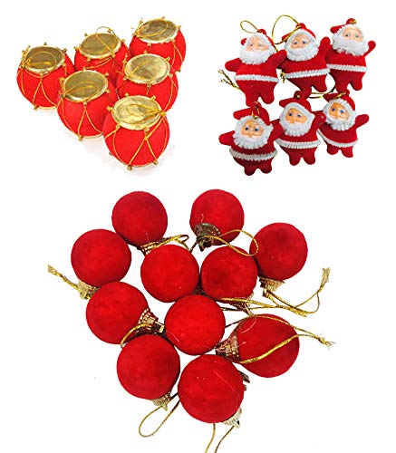 Evisha 6 Drum 6 Santa 12 Velvet Balls Red Theme Christmas Tree Hanging Ornaments and 4 Ft Artificial Christmas Tree for Christmas Party Decoration - Image 2