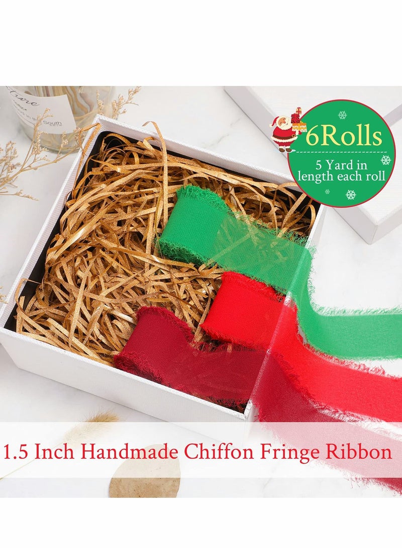 Excefore Handmade Fringe Chiffon Ribbon, 6 Rolls 3.8cm x 5 Yard(4.5m) Silk-Like Ribbon Colorful Rustic Set for Wedding Invitations, Bridal Bouquets, Gifts Wrapping, DIY Crafts(Classic Colors Set) - Image 2