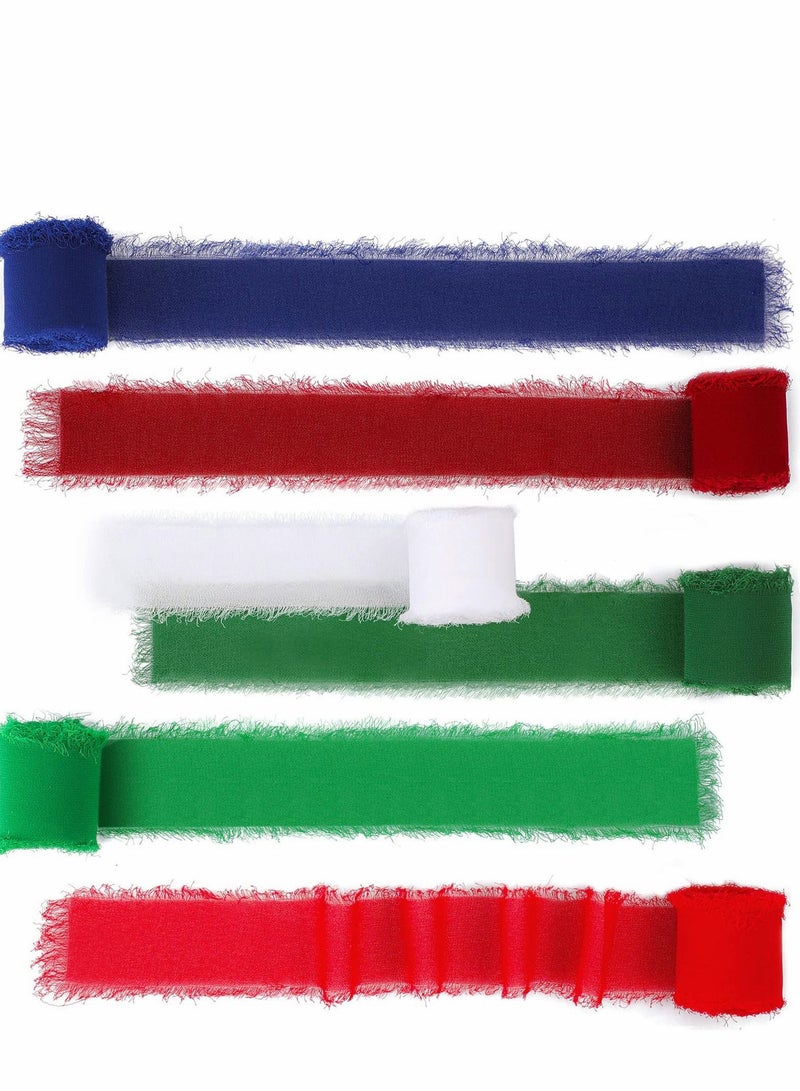 Excefore Handmade Fringe Chiffon Ribbon, 6 Rolls 3.8cm x 5 Yard(4.5m) Silk-Like Ribbon Colorful Rustic Set for Wedding Invitations, Bridal Bouquets, Gifts Wrapping, DIY Crafts(Classic Colors Set) - Image 1