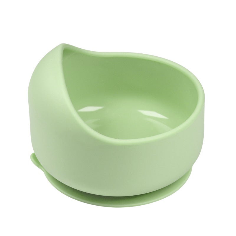 New feeding three-piece set baby silicone suction cup food supplement snail bowl wooden handle spoon Fork easy cleaning tableware suitSilicone bowl-dark green Silicone bowl-dark green