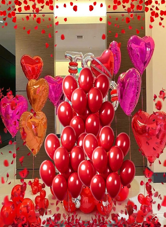 Famoby Red Latex balloons,Red Heart-Shaped Aluminum Foil Balloon and Fake Petals for Valentines Wedding Bridal Shower Anniversary Engagement Party Supplies Decorations - Image 5