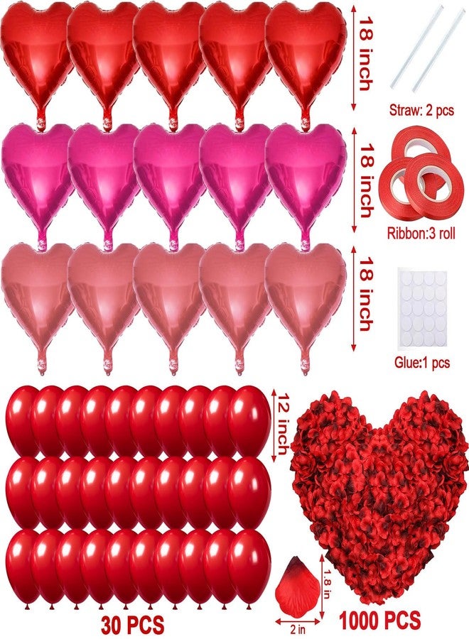 Famoby Red Latex balloons,Red Heart-Shaped Aluminum Foil Balloon and Fake Petals for Valentines Wedding Bridal Shower Anniversary Engagement Party Supplies Decorations - Image 2