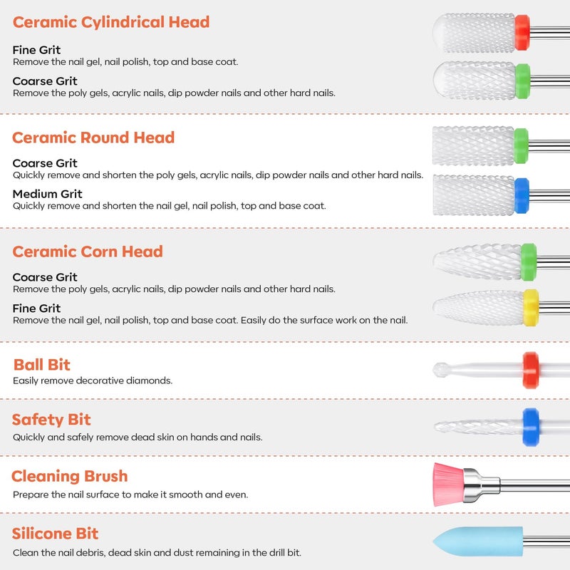 Modelones 24 Pcs Nail Drill Bit Set, 3/32â€ Ceramic Diamond Carbide Nail Drill Bits, Acrylic Gel Nail Bit Kit, Cuticle Remover Bits for Acrylic Gel Dip Powder Nail Manicure Pedicure - Image 3