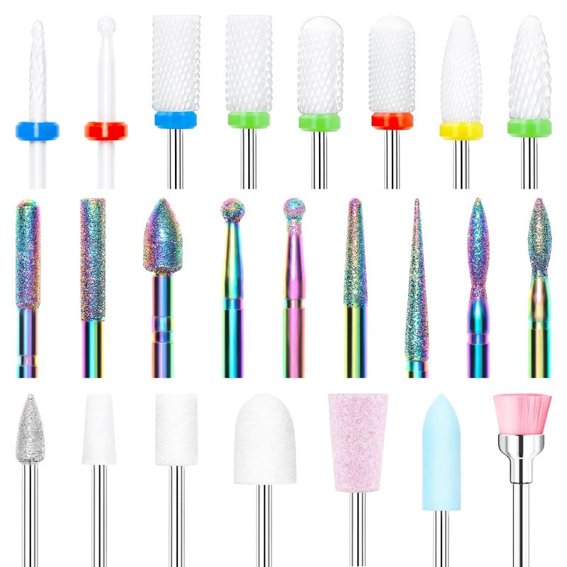 Modelones 24 Pcs Nail Drill Bit Set, 3/32â€ Ceramic Diamond Carbide Nail Drill Bits, Acrylic Gel Nail Bit Kit, Cuticle Remover Bits for Acrylic Gel Dip Powder Nail Manicure Pedicure - Image 1