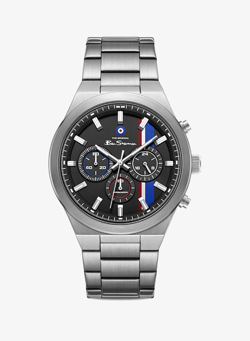 Ben Sherman Canterbury Black Dial Stainless Steel Bracelet Chronograph Watch for Men, 44mm