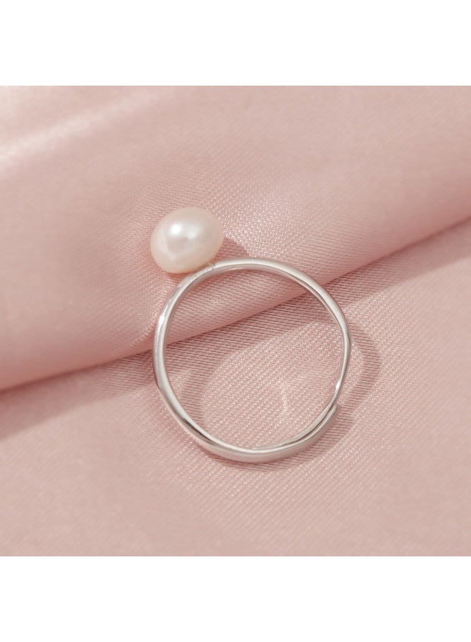 pincai Sterling Silver 925】freshwater Pearl Ring For Women Minimalist Style Adjustable Ring - Image 2