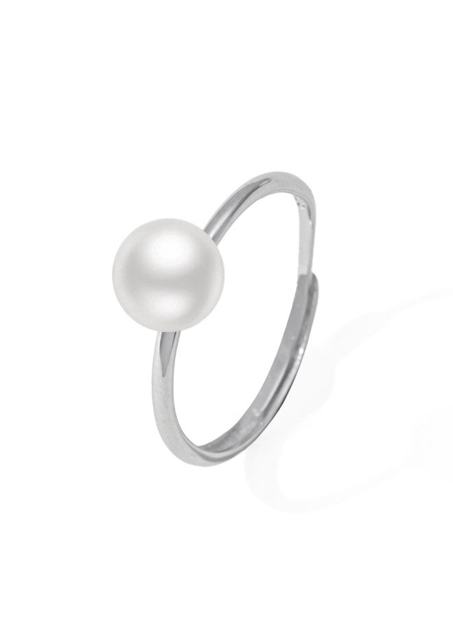 pincai Sterling Silver 925】freshwater Pearl Ring For Women Minimalist Style Adjustable Ring - Image 1