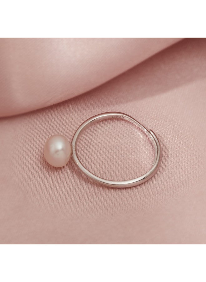 pincai Sterling Silver 925】freshwater Pearl Ring For Women Minimalist Style Adjustable Ring - Image 5