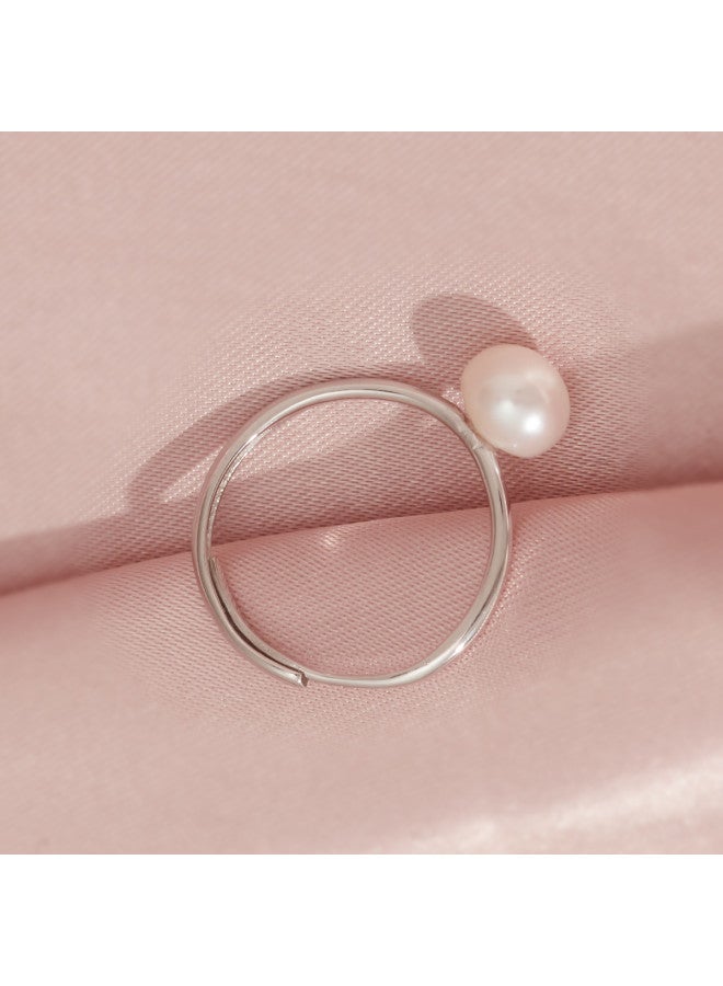 pincai Sterling Silver 925】freshwater Pearl Ring For Women Minimalist Style Adjustable Ring - Image 4