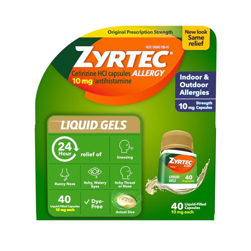 Zyrtec 24 Hour Allergy Relief Liquid Gels, Antihistamine Capsules with Cetirizine HCl Allergy Medicine for All-Day Relief from Runny Nose, Sneezing, Itchy Eyes & More, 40 Count - Image 1