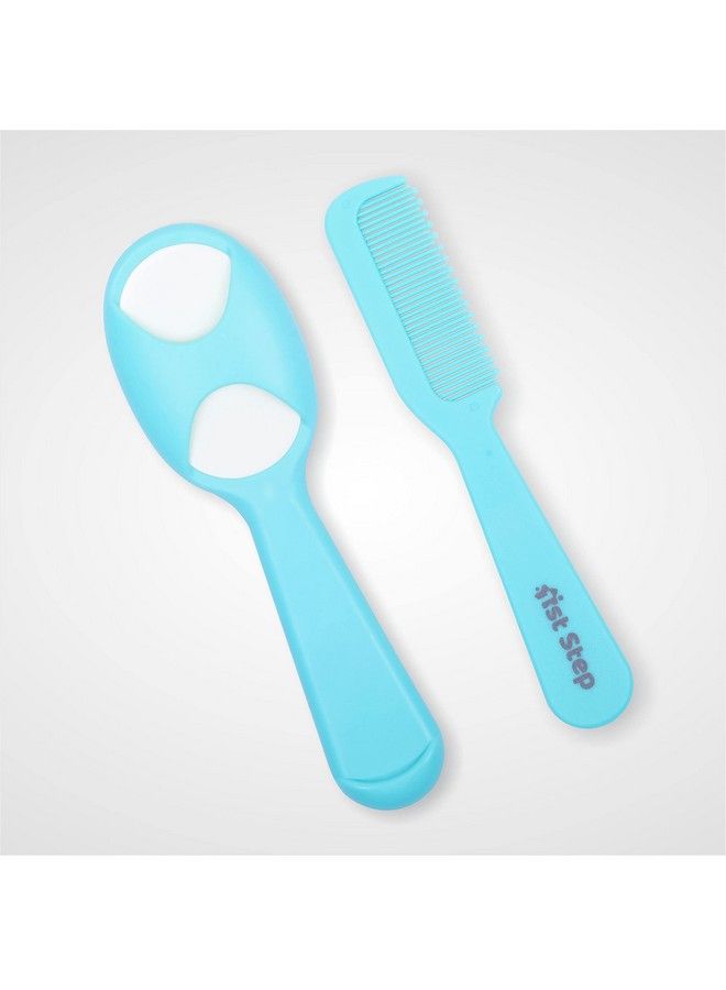1st Step Matte Collection Easy Grip Compact Soft & Gentle Comb And Brush Grooming Setblue - Image 1