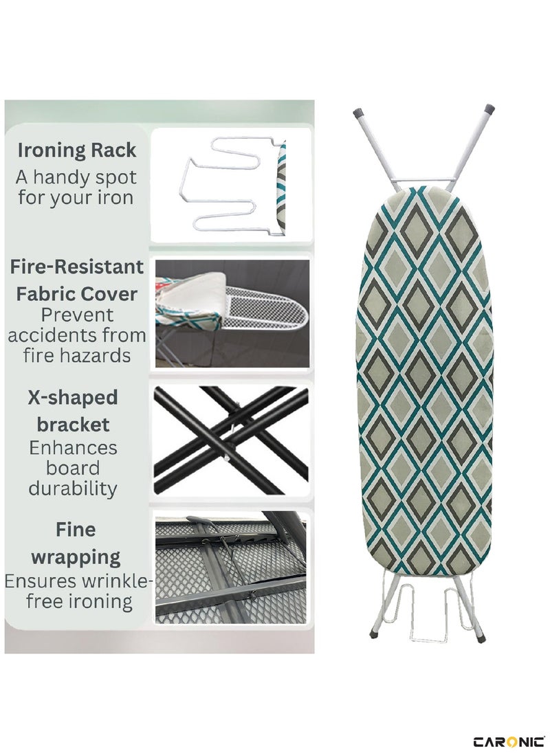 CARONIC - Ironing Board with Heat Resistant Cover Large Adjustable Height Folding Ironing Board Thick Felt Cushion - Image 1