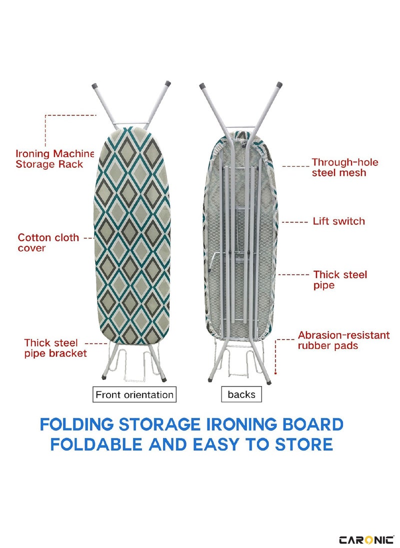 CARONIC - Ironing Board with Heat Resistant Cover Large Adjustable Height Folding Ironing Board Thick Felt Cushion - Image 1