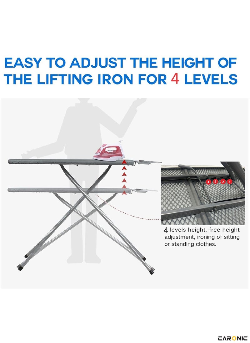 CARONIC - Ironing Board with Heat Resistant Cover Large Adjustable Height Folding Ironing Board Thick Felt Cushion - Image 1