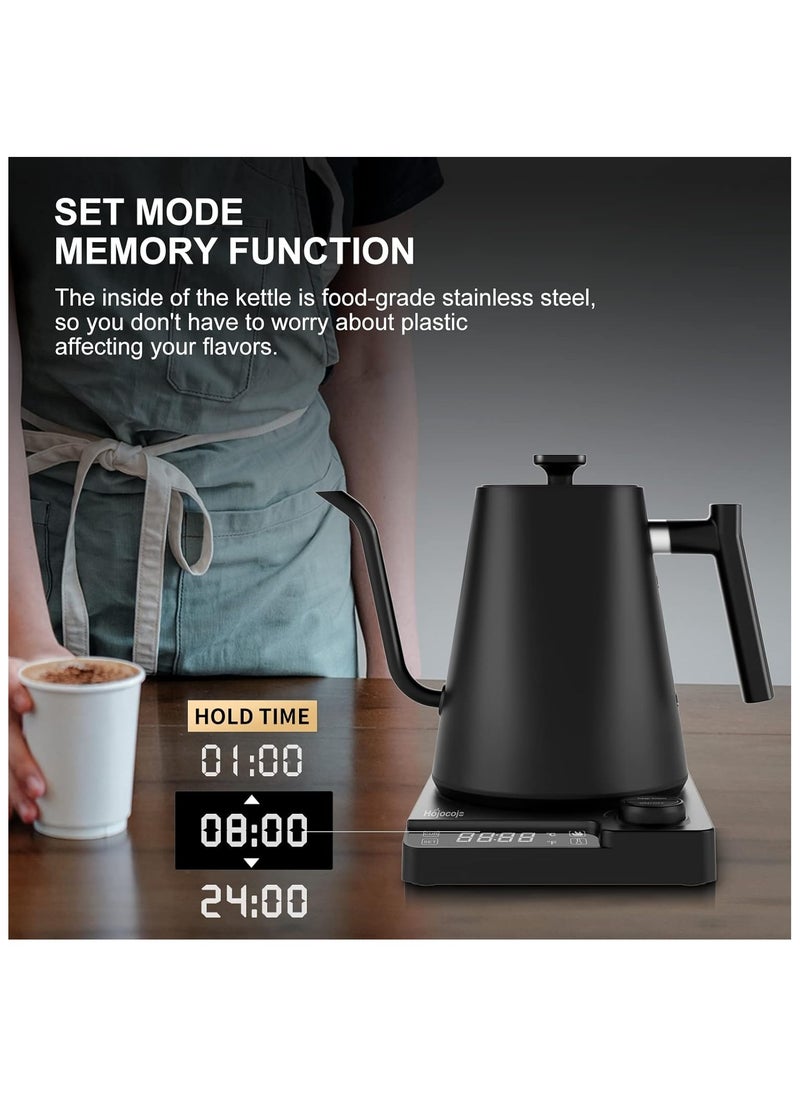 KADRAMA - 1000ml Gooseneck Electric Kettle Hand Brew Coffee Pot Smart Teapot Temperature Control Pot 1200W Rapid Heating, Power Knob Temperature Adjustment with Digital Display, Matte Black - Image 1