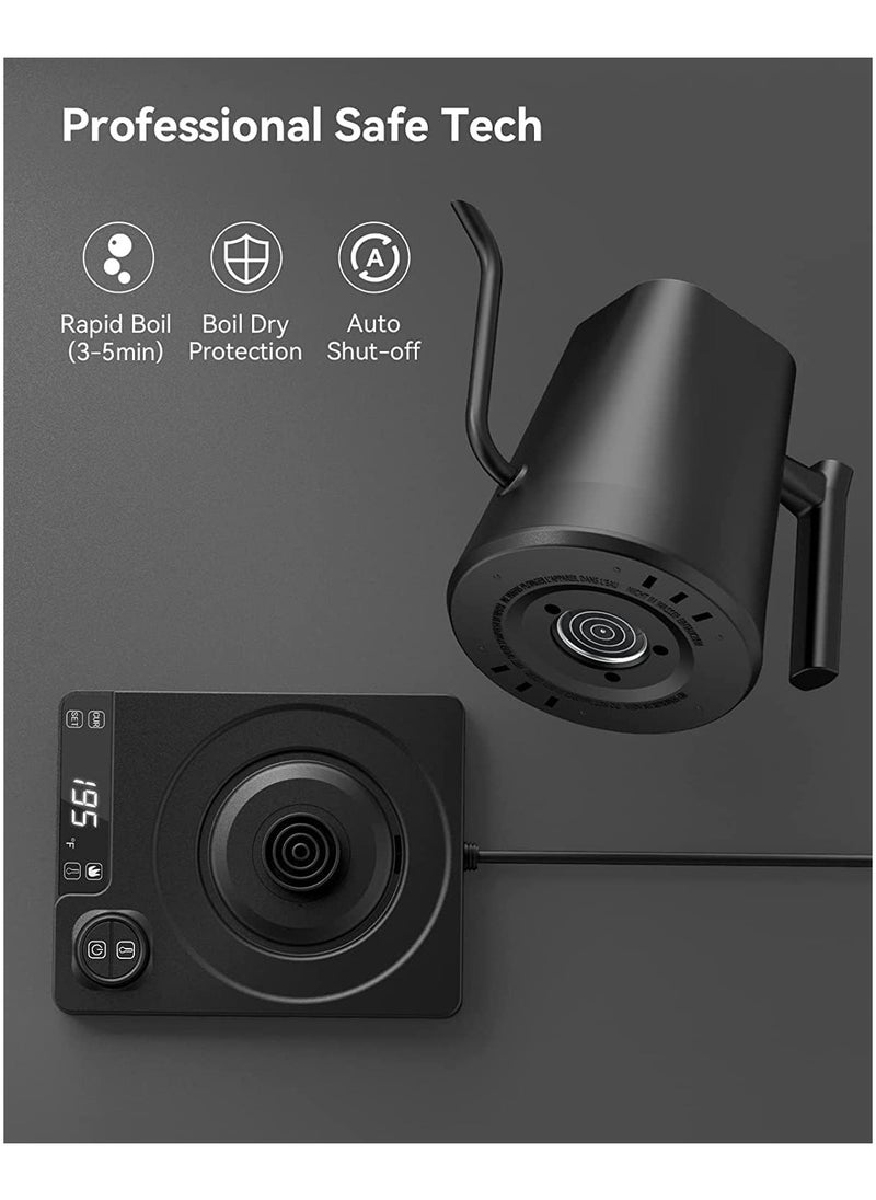 KADRAMA - 1000ml Gooseneck Electric Kettle Hand Brew Coffee Pot Smart Teapot Temperature Control Pot 1200W Rapid Heating, Power Knob Temperature Adjustment with Digital Display, Matte Black - Image 1