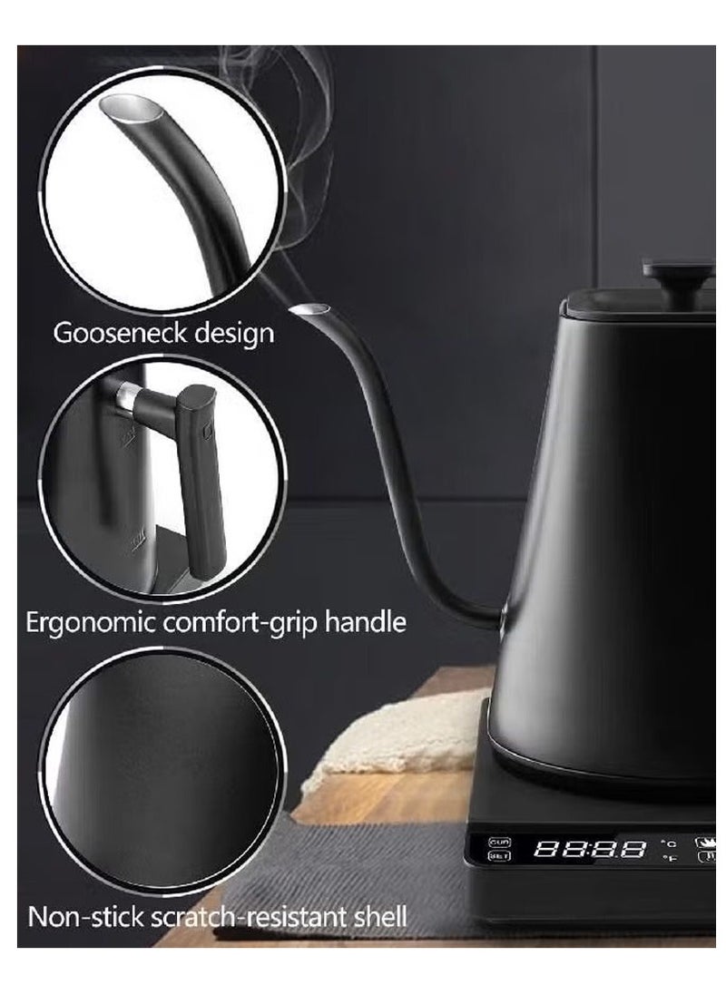 KADRAMA 1000ml Gooseneck Electric Kettle Hand Brew Coffee Pot Smart Teapot Temperature Control Pot 1200W Rapid Heating, Power Knob Temperature Adjustment with Digital Display, Matte Black  - Image 5