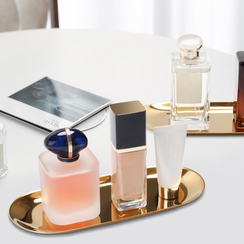 Warmtree صينية تخزين من الفولاذ المقاوم للصدأ/ صحن مناديل، صواني شاي/ فواكه، منظم مستحضرات التجميل والمجوهرات، ذهبية، بيضاوية - Image 3