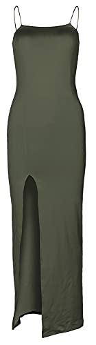 PRIMODA Women's Spaghetti Strap Bodycon Maxi Dress Long Formal Thigh-high Slit Club Wedding Guest Dress(ArmyGreen M) - Image 2