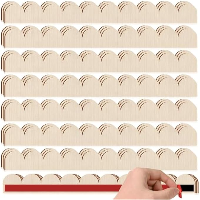 12 PACK UNFINISHED SCALLOPED WOOD TRIM MOLDING WITH ADHESIVE BACKING CUTE DIY EDGE DECORATIVE WALL TRIM FOR HOME CABINET SHELF WINDOW DOOR DECOR 15.75 X 1.57 INCH (WOOD 24) - Image 2