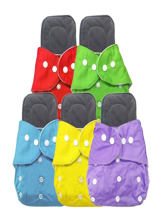 Kritiu Reusable Cloth Diaper for Babies (3 Months to 3 Years, 5kg-17kg) with Adjustable Snap Button & Inserted Pads - Multicolour, Pack of 10 - Image 1