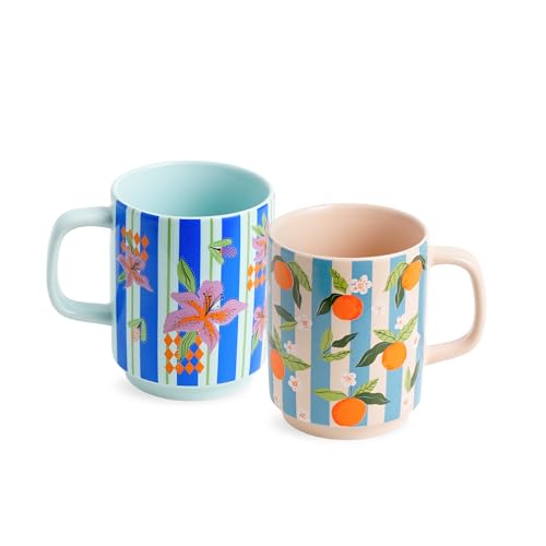 Shay Ceramic Mug, 2 Pc, Lily & Tangerine, 300ml | Glossy Finish | Ceramic Coffee Cup | Porcelain | Microwave Safe (Rise Mug - 2Pc - Lily & Tangerine) - Image 1