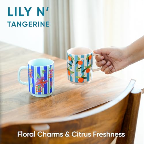 Shay Ceramic Mug, 2 Pc, Lily & Tangerine, 300ml | Glossy Finish | Ceramic Coffee Cup | Porcelain | Microwave Safe (Rise Mug - 2Pc - Lily & Tangerine) - Image 2