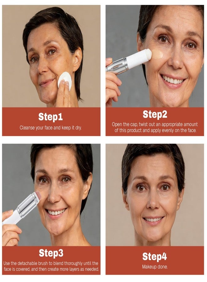 Ihrlpxkc Color Changing Foundation Stick - White Foundation for Mature Skin, Korean Makeup with Detachable Brush Moisturizing & Long-lasting Dewy Finish, Primer for Face Before Makeup Even Skin Tone (Medium) - Image 5