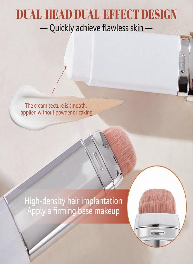 Ihrlpxkc Color Changing Foundation Stick - White Foundation for Mature Skin, Korean Makeup with Detachable Brush Moisturizing & Long-lasting Dewy Finish, Primer for Face Before Makeup Even Skin Tone (Medium) - Image 3