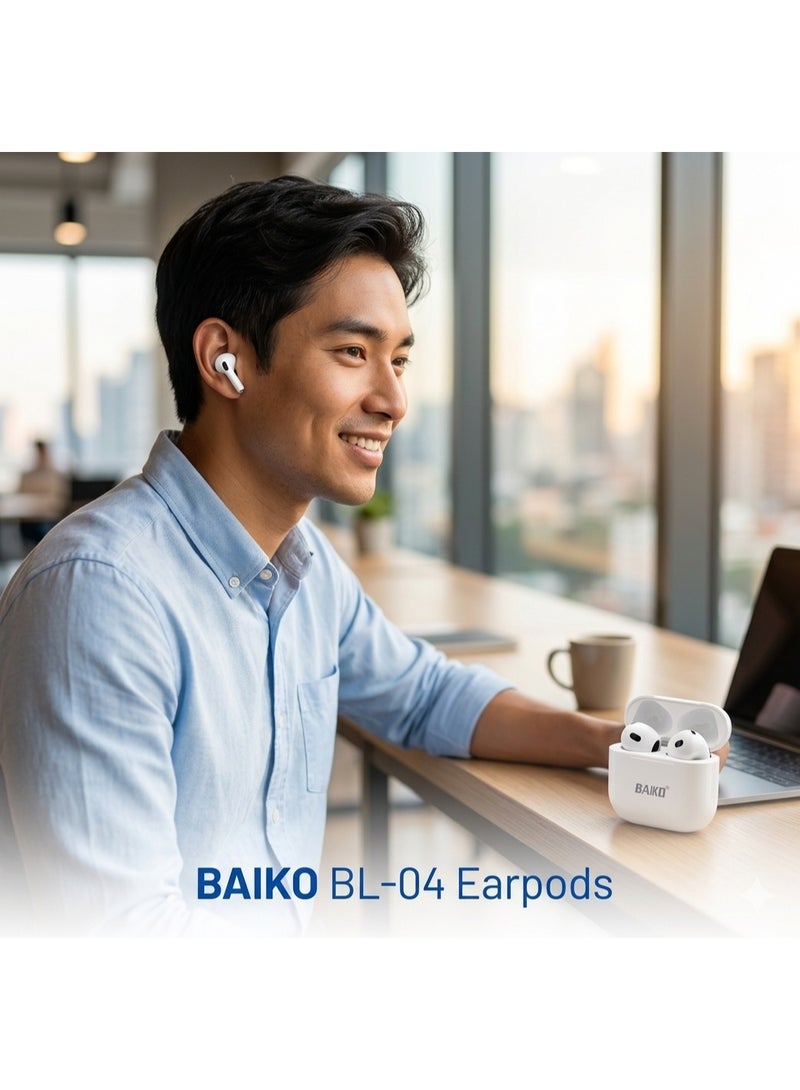 BAIKO BL04 TWS Semi In-Ear Wireless Earphone Bluetooth 5.4 | Touch Control | ENC Calls |  | Stereo Sound | Lightweight Design - Image 3