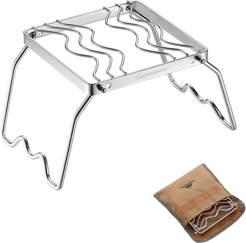 CAMPINGMOON Portable Folding Camping Campfire Grill over Fire Split Stoves 304 Stainless Steel (7’’L (MS-1001)) - Image 1