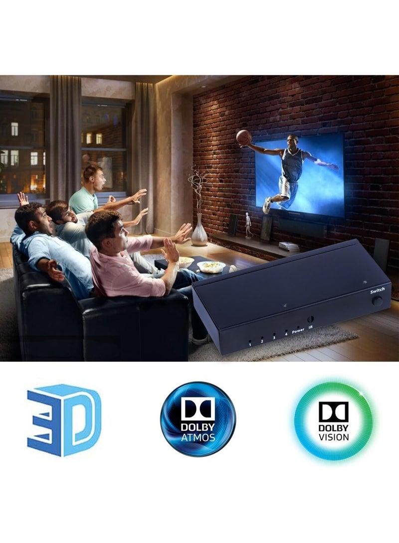 محول HDMI 4×1 بدقة 4K مع جهاز تحكم عن بعد – دعم 4K@60 هرتز HDR10 – يدعم HDCP 2.2، 3D، ودولبي DTS