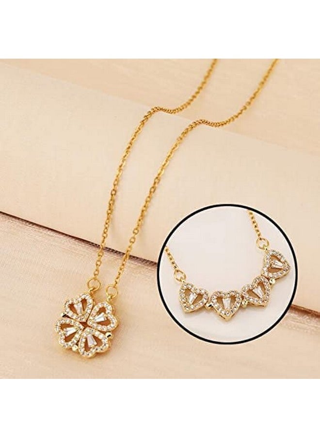 MEENAZ - MEENAZ Pendant For Girls Women Ladies girlfriend Wife Heart Necklace locket 4 Heart Magnetic Rose Gold Necklace Heart Necklace Diamond Pendants chains Valentine gifts Birthday Gift propose lovers love - Image 1