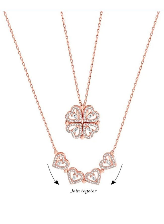 MEENAZ - MEENAZ Pendant For Girls Women Ladies girlfriend Wife Heart Necklace locket 4 Heart Magnetic Rose Gold Necklace Heart Necklace Diamond Pendants chains Valentine gifts Birthday Gift propose lovers love - Image 1