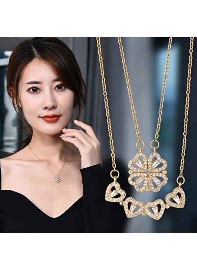 MEENAZ - MEENAZ Pendant For Girls Women Ladies girlfriend Wife Heart Necklace locket 4 Heart Magnetic Rose Gold Necklace Heart Necklace Diamond Pendants chains Valentine gifts Birthday Gift propose lovers love - Image 1