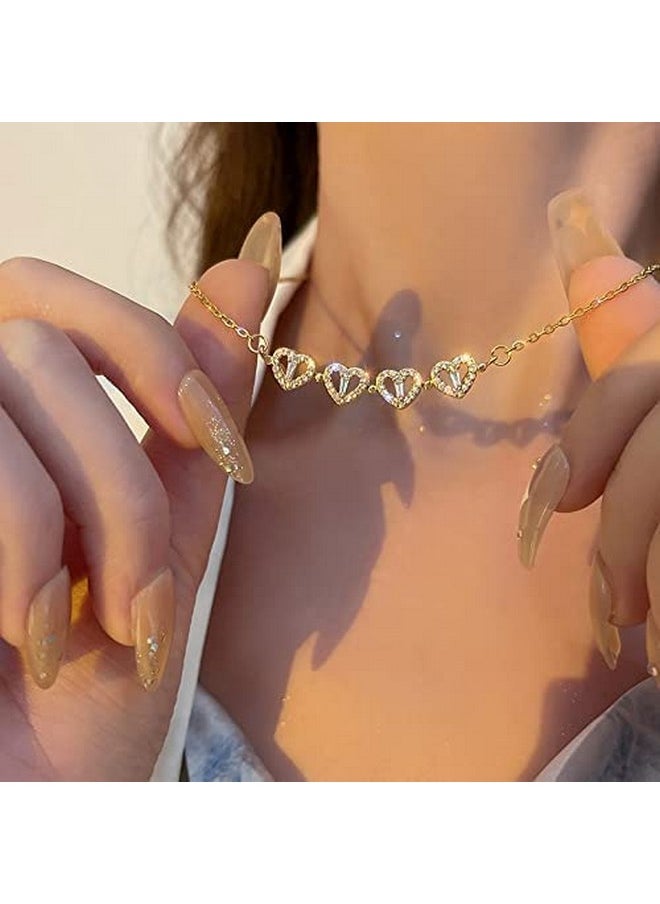 MEENAZ - MEENAZ Pendant For Girls Women Ladies girlfriend Wife Heart Necklace locket 4 Heart Magnetic Rose Gold Necklace Heart Necklace Diamond Pendants chains Valentine gifts Birthday Gift propose lovers love - Image 1