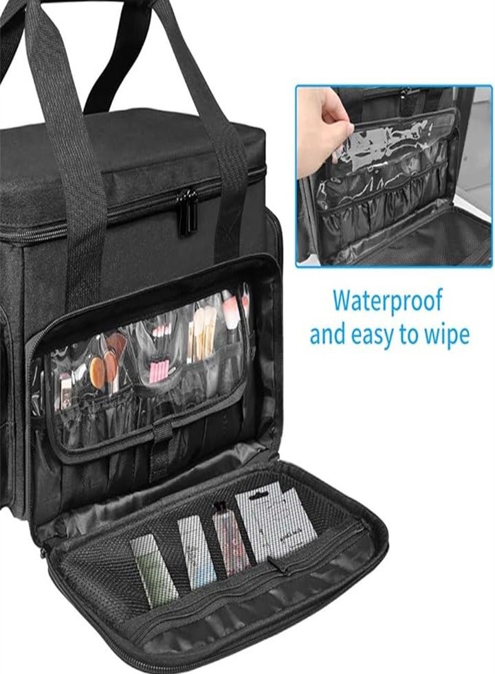 Professional Detachable and Separable Double Makeup Bag, Multifunctional Makeup Bag for Cosmetics and Hair Care Products, Suitable for Travel, Hotel, Going Out (Black)  - Image 4