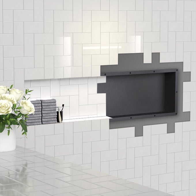UNIGREEN LARGE RECTANGLE SHOWER NICHE 14 X 50INSIDE 12 X 48 WITH MOSAIC MESH SHOWER NICHE INSERT TILE READY FOR SHOWER WALL SHELF FOR SHAMPOO TOILETRY STORAGE FLUSH MOUNT INSTALLATION