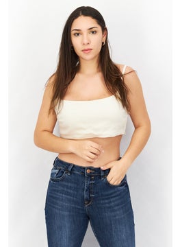 Women U Neck Sleeveless Crop Top, Cream