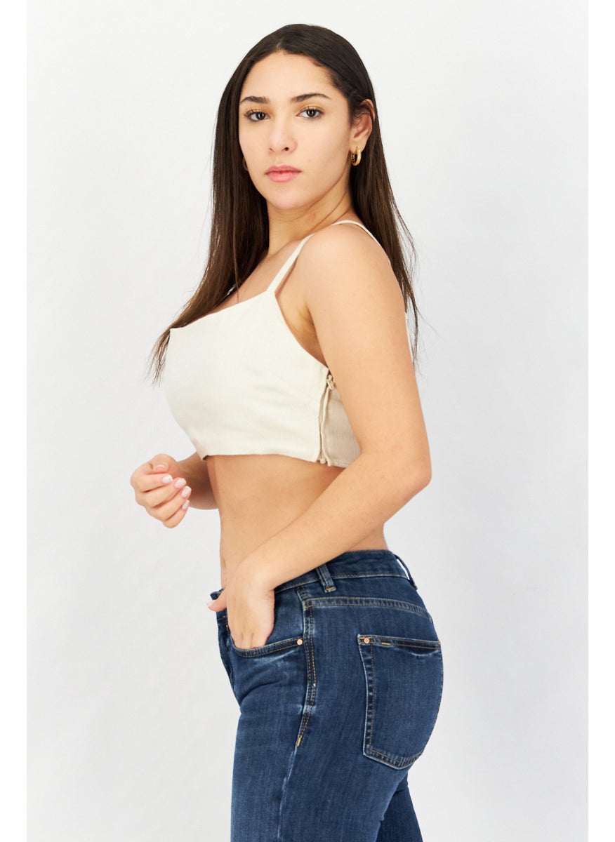 Asos Design - Women U Neck Sleeveless Crop Top, Cream - Image 1