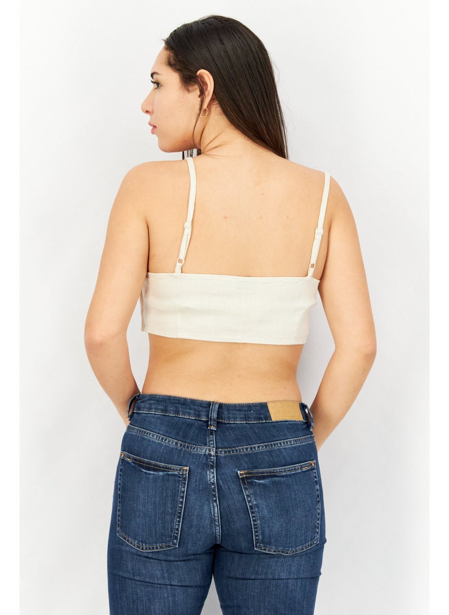 Asos Design - Women U Neck Sleeveless Crop Top, Cream - Image 1