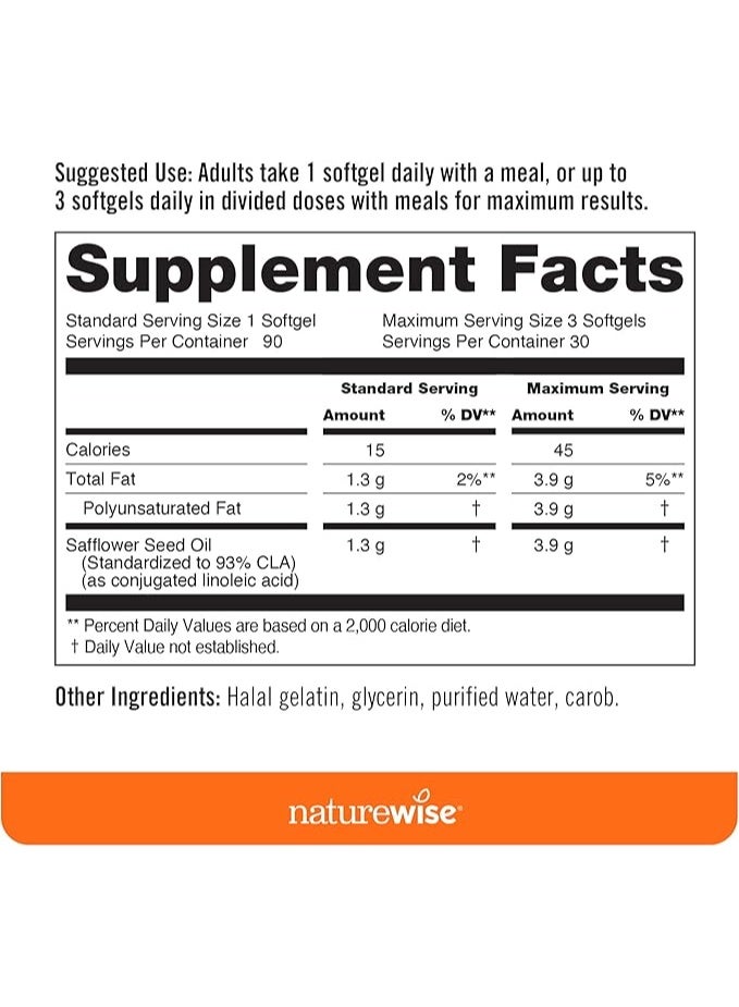 NatureWise CLA 1300 - 95% Active Conjugated Linoleic Acid for Women and Men, Not Stimulating, Supports Weight & Fitness Goals - Non-GMO, Gluten Free - 90 Softgels[1-Month Supply] - Image 4