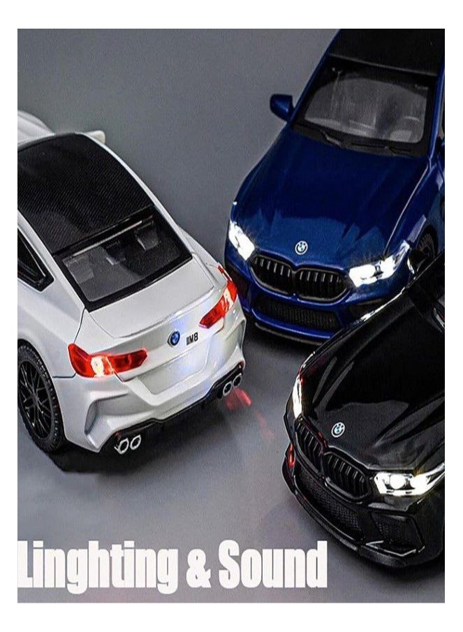 1:32 Scale Diecast BMW M8 Coupe Model Car, Zinc Alloy Pull Back Toy Car with Sound and Light for Kids and Adults (White) - Image 3