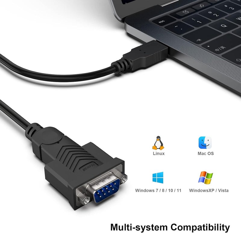Benfei محول USB إلى تسلسلي، كابل تسلسلي DB9 ذكر (9 دبابيس) بطول 6 أقدام، شريحة بروليفك، ويندوز 11/10/8.1/8/7، ماك OS X 10.6 وما فوق (ليس VGA) - Image 4