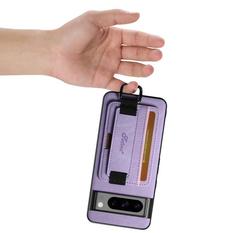 Suteni For Google Pixel 9 Pro Xl H13 Litchi Leather Wrist Strap Wallet Back Phone Case(Purple) - Image 4