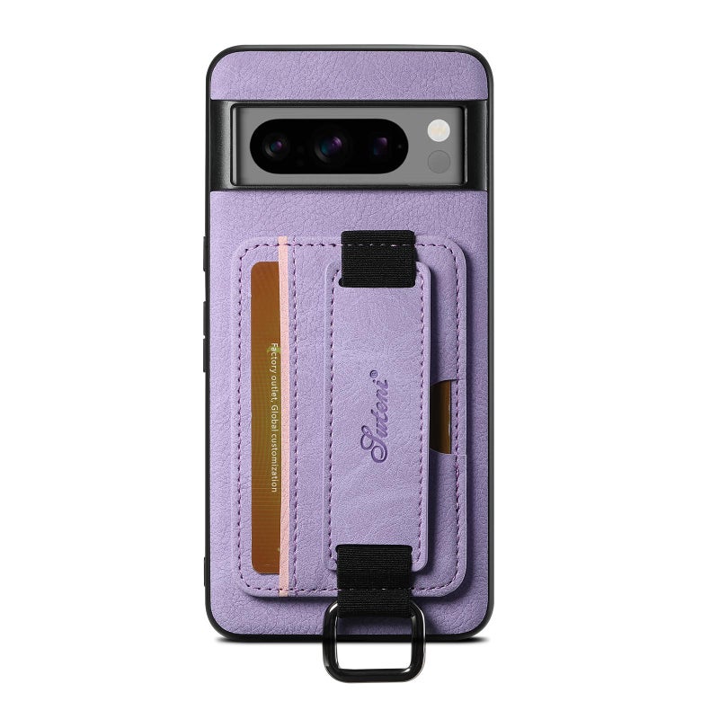 Suteni For Google Pixel 9 Pro Xl H13 Litchi Leather Wrist Strap Wallet Back Phone Case(Purple) - Image 1