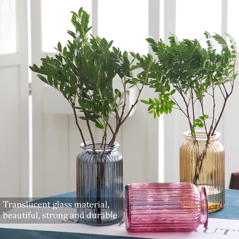 OFFIDIX Glass Vase,7.3 * 4.3in Vertical Line Geometric Faceted Design Flower Vase - Image 4