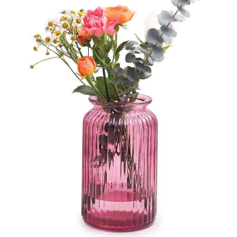 OFFIDIX Glass Vase,7.3 * 4.3in Vertical Line Geometric Faceted Design Flower Vase - Image 1